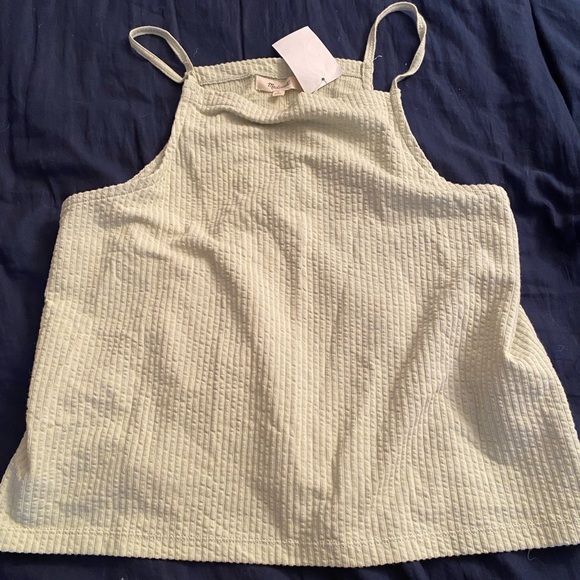 Madewell Sunfaded Lime Sleeveless Textural Seersucker Apron Tank Top NWT - Picture 6 of 9